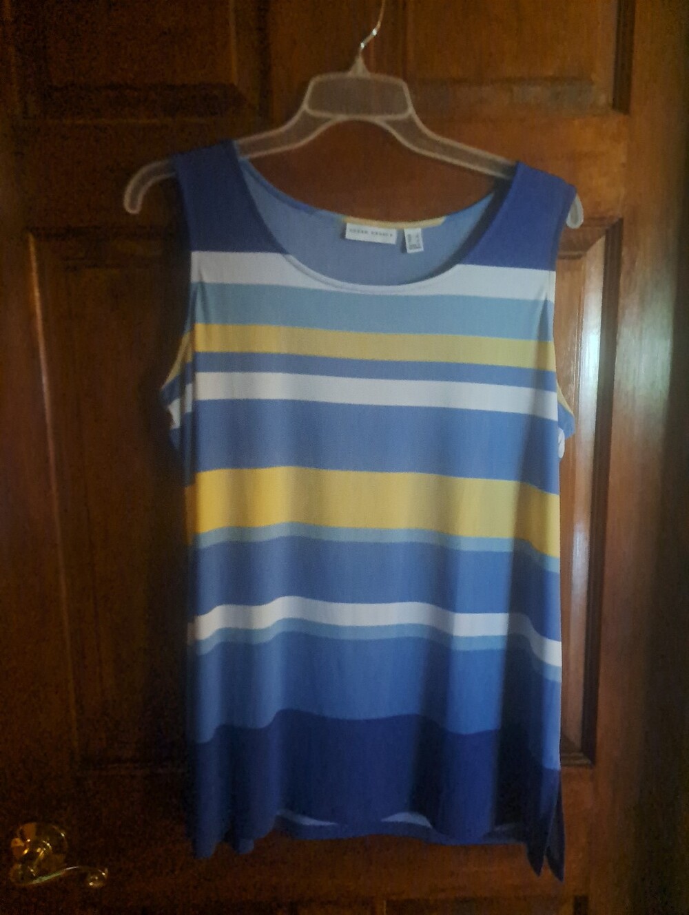Susan Graver Blue, Yellow & White Striped Sleeveless Top